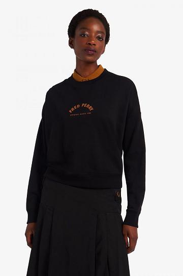 Black Fred Perry Arch Branded Women's Sweatshirts | PH 1995HAPK